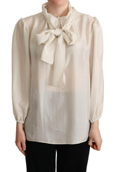 Dolce & Gabbana Light Gray Ascot Collar Shirt Silk Blouse Top -   -  Dolce & Gabbana.
